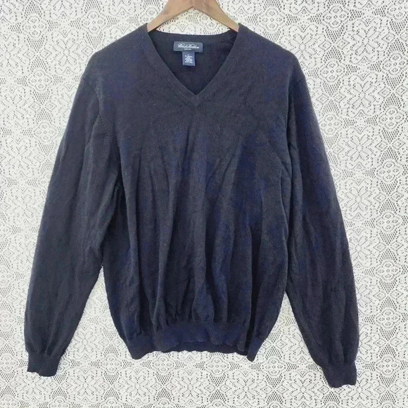 Brooks Brothers Merino wool blend v neck men's sweater L navy blue - Picture 1 of 5
